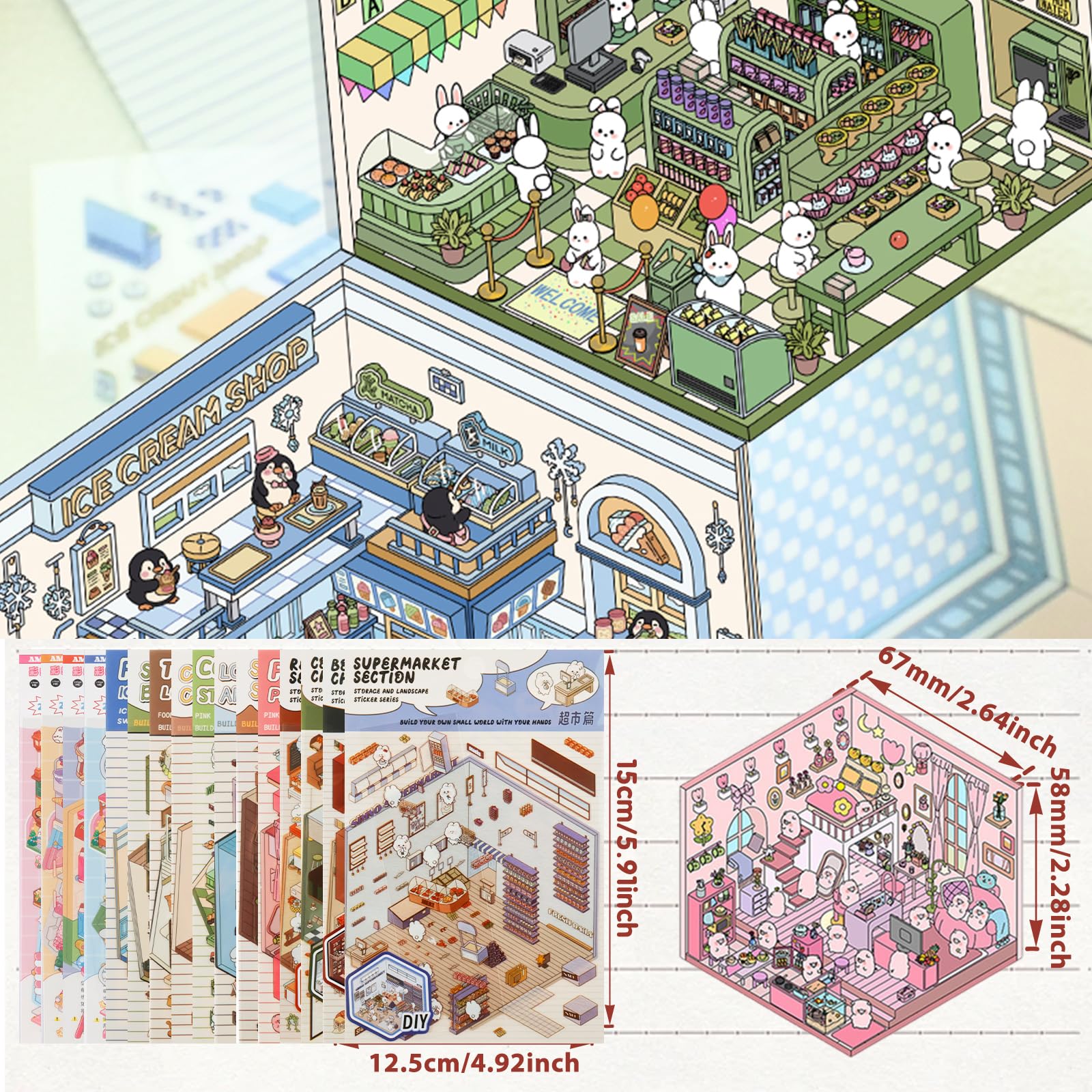 3D Sticker Scene Set 20 Themen - Miniatur Haus Aufkleber Mit Pinzette DIY