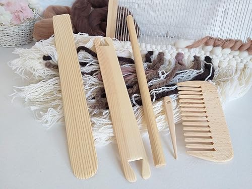 Wooden Weaving Tools and Accessories Tapestry Tool Kit for Loom Fibre Art Supplies Set of 5