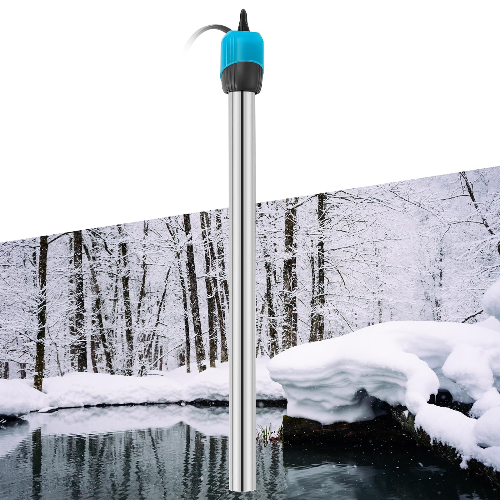 VIHOSE 500w Outdoor Pond Heater with Adjustable Knob, Fish Tank Heater Submersible with 2 Suction Cups and Extra Thick Safety Cable, Safe for 60 to 80 Gallon