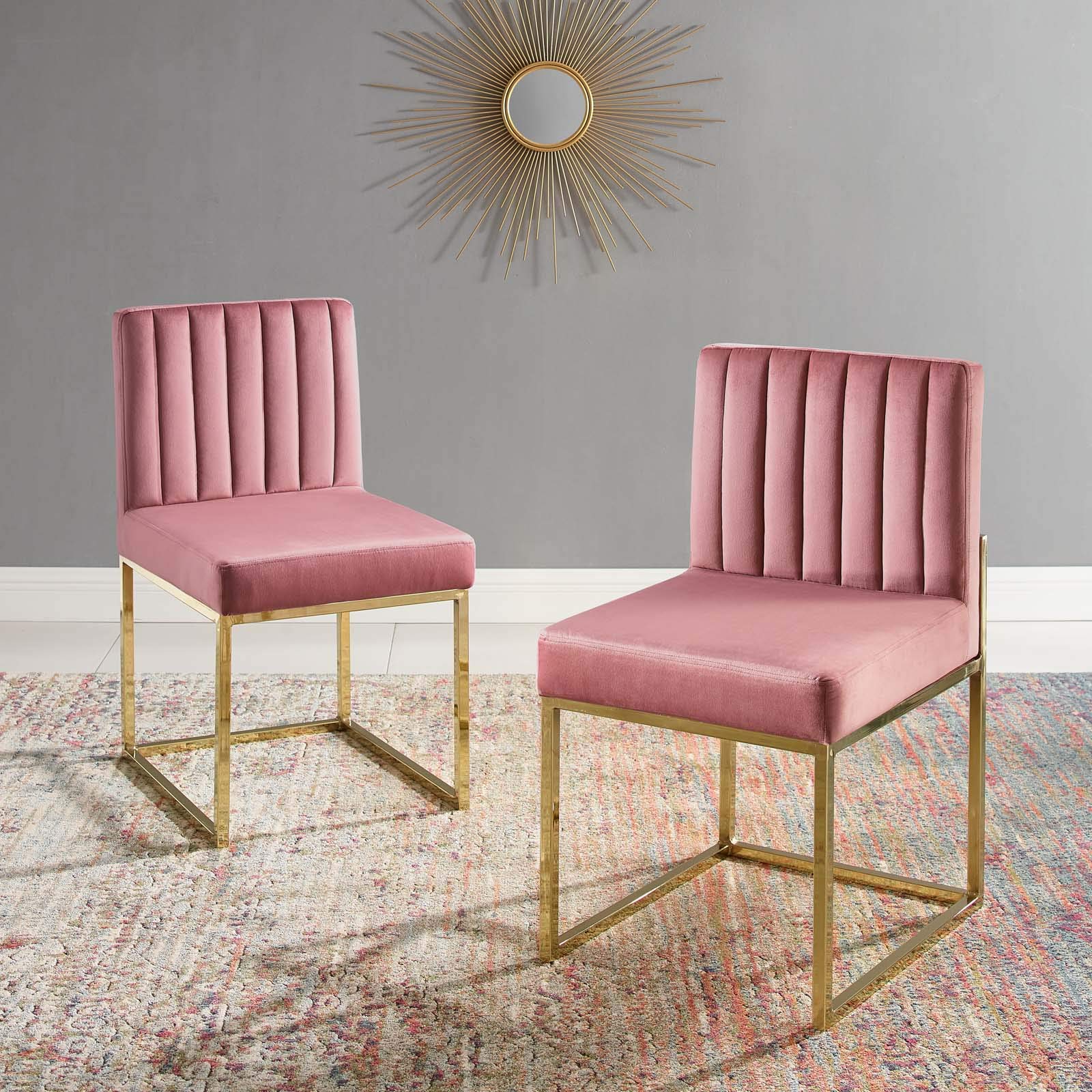 Carriage - Juego de 2 sillas de comedor de terciopelo de alto rendimiento, color dorado rosa polvoriento