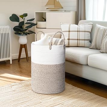 Extra Large Laundry Basket - Woven Rope Washing Basket for Laundry, Aesthetic Storage Basket for Blankets, Clothes, Towels, Shoes, Kids Toy Bin Box, Wicker Baby Hamper for Decor, 50x38cm, 58L