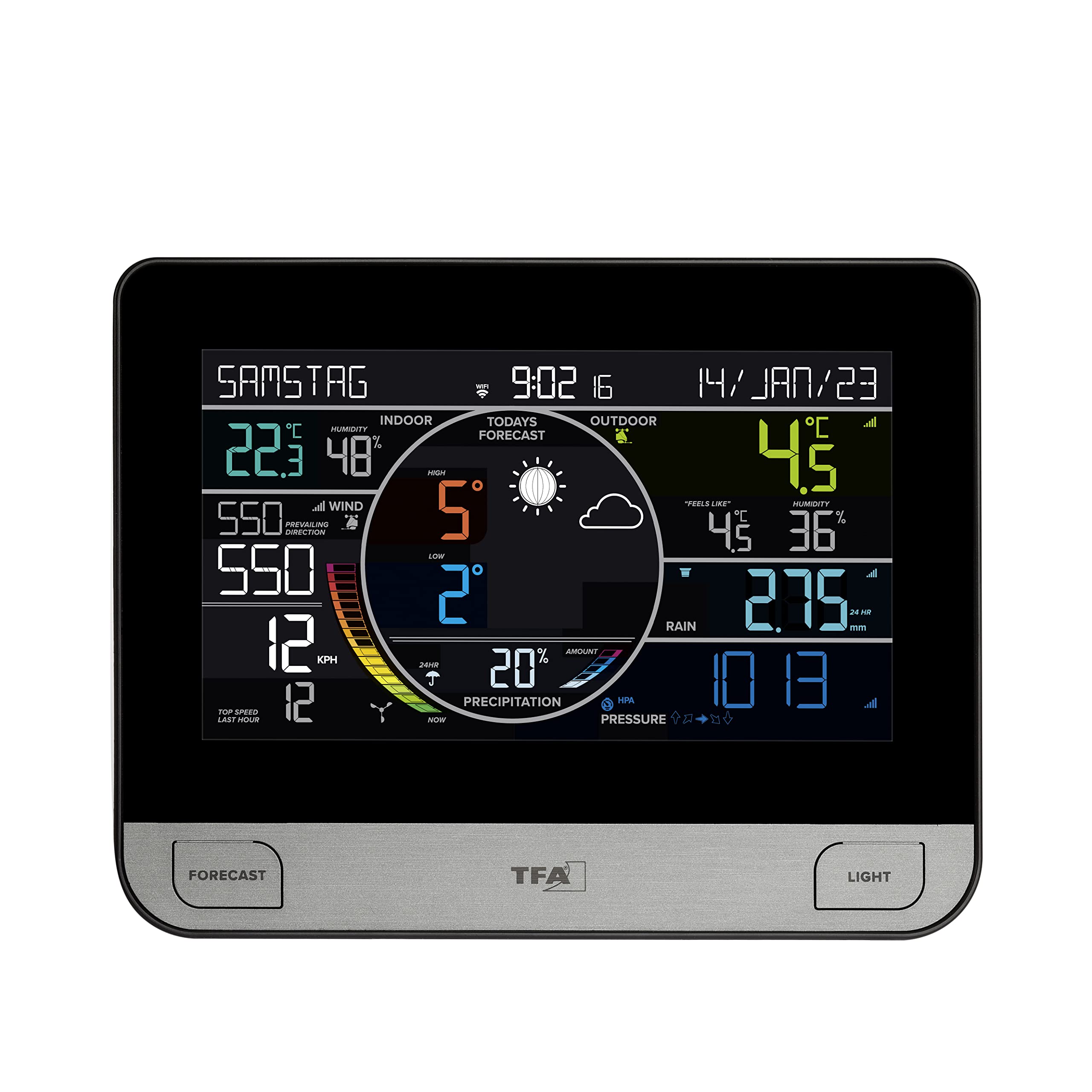 TFA Dostmann Wetterstation WLAN View PRO 6-in-1, 35.8003.01, mit Außensensor Wind/Temperatur/Luftfeuchtigkeit, mit Regenmesser, Luftdruck, inkl App & Profi-Wettervorhersage, digital, schwarz