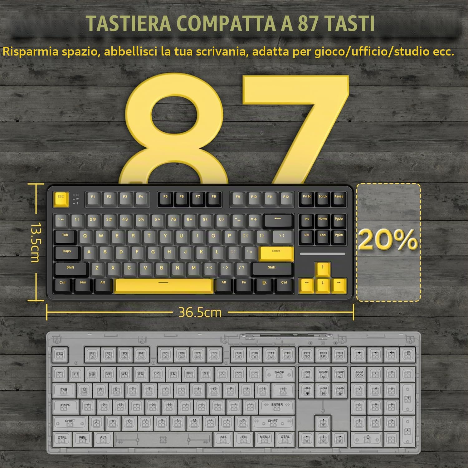ATTACK SHARK X87 80% Tastiera da gioco meccanica wireless,BT5.0/2.4Ghz/USB-C Guarnizione hot-swap,illuminazione RGB,batteria da 4000mAh,interruttore lineare prelubrificato,tasti PBT per PC/MAC-Nero