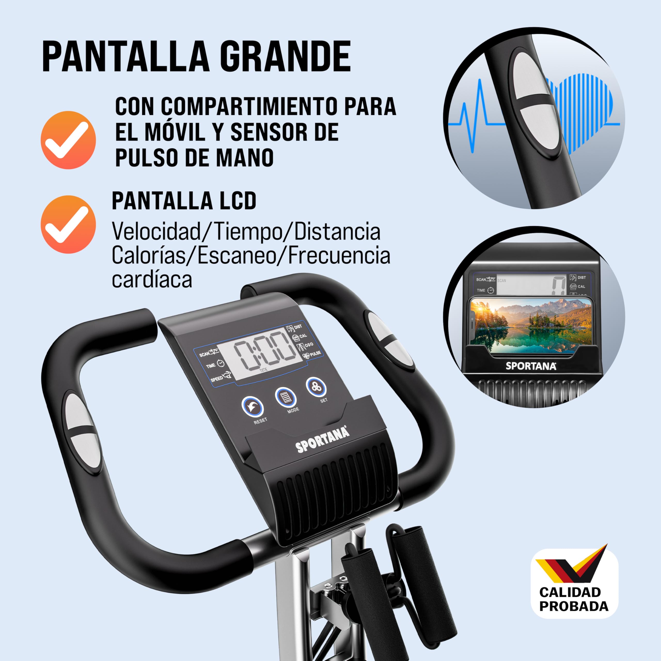 Bicicleta Estática Plegable Ergómetro Resistencia Pantalla LCD Silenciosa Altura Ajustable en 7 Posiciones 2 Bandas Fitness Ahorro Espacio Bici Interior Casa Máx. 140 Kg Modelo a Elegir