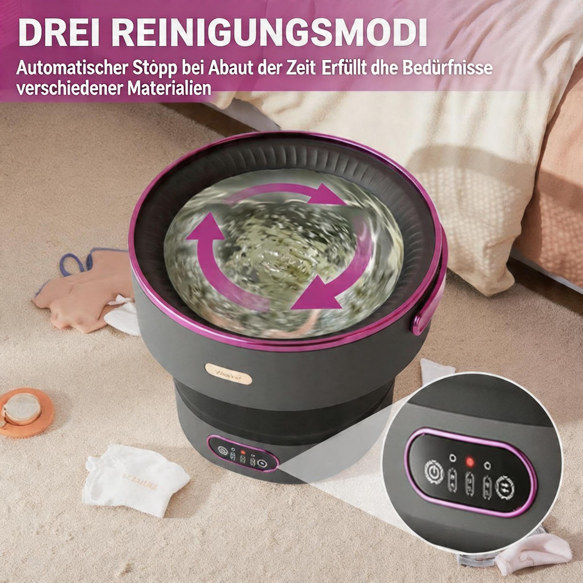 13L Faltbare Mini Waschmaschine, Tragbare Waschmaschine Mit Schleuderkorb & 4 Waschprogrammen, Tiefenreinigung Für Unterwäsche Und Babykleidung, Ideal Für Camping, Wohnmobil, Reise & Wohnung