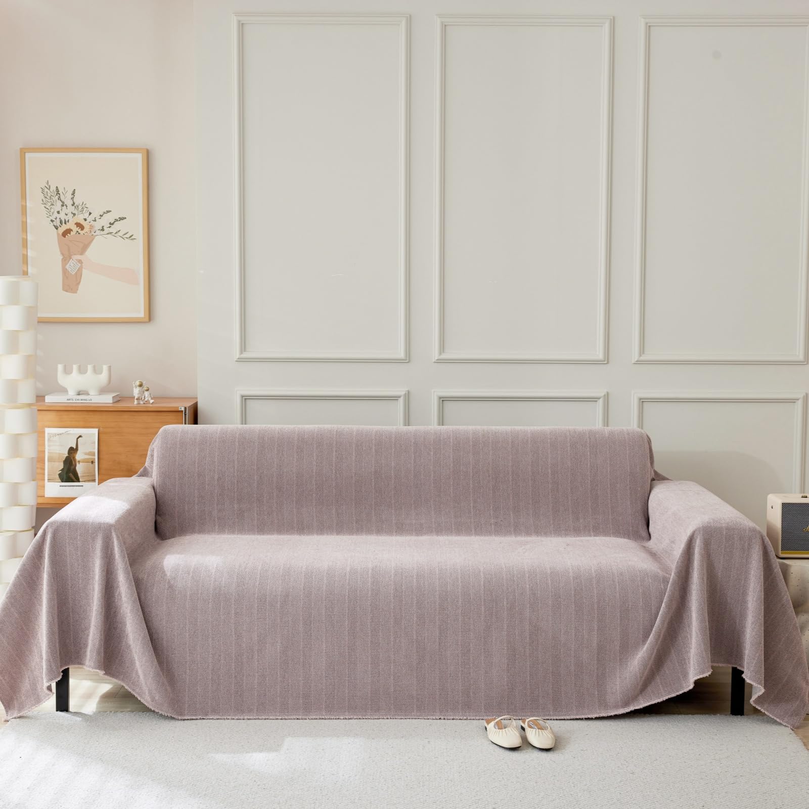 TAOTAOGO Sofa Cover 2 3 Seater Chenille Corner Sofa Slipcover Washable L Shape Sectional Couch Cover Furniture Protector for Pet All-Season #B-Pink 180x300cm โ image 1