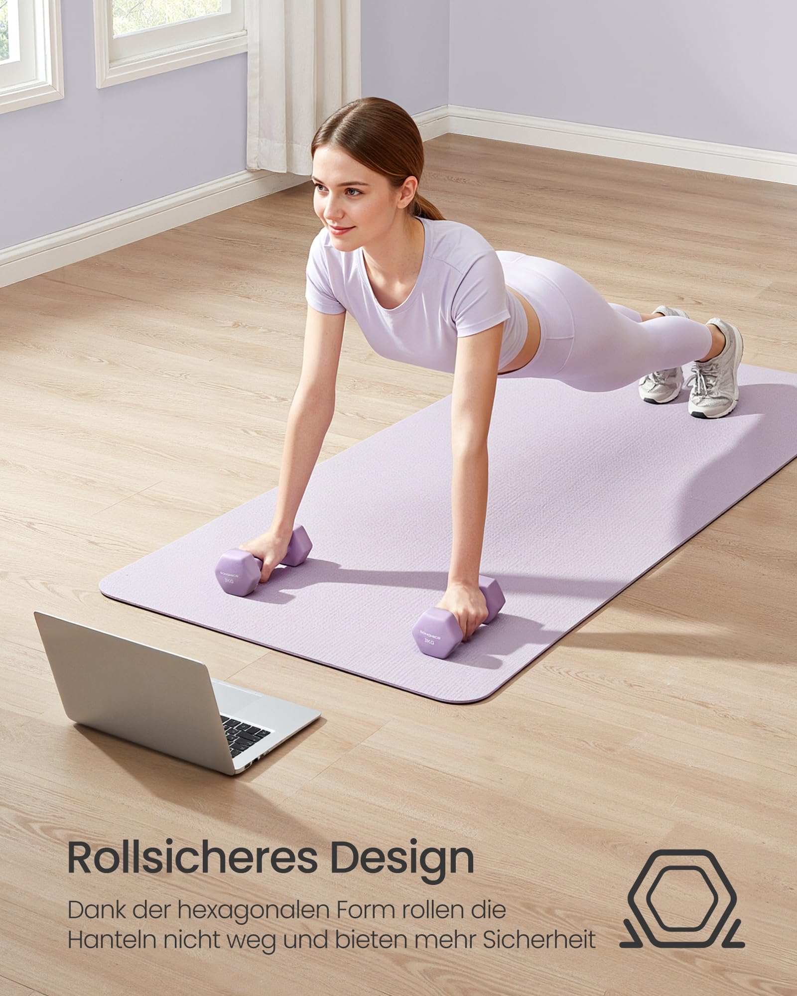 SONGMICS Kurzhantel Set, Hexagon, mit Hantelständer, 2 x 1 kg, 2 x 3 kg, 2 x 5 kg, mattes Finish, Neopren-Beschichtung, Krafttraining, zu Hause