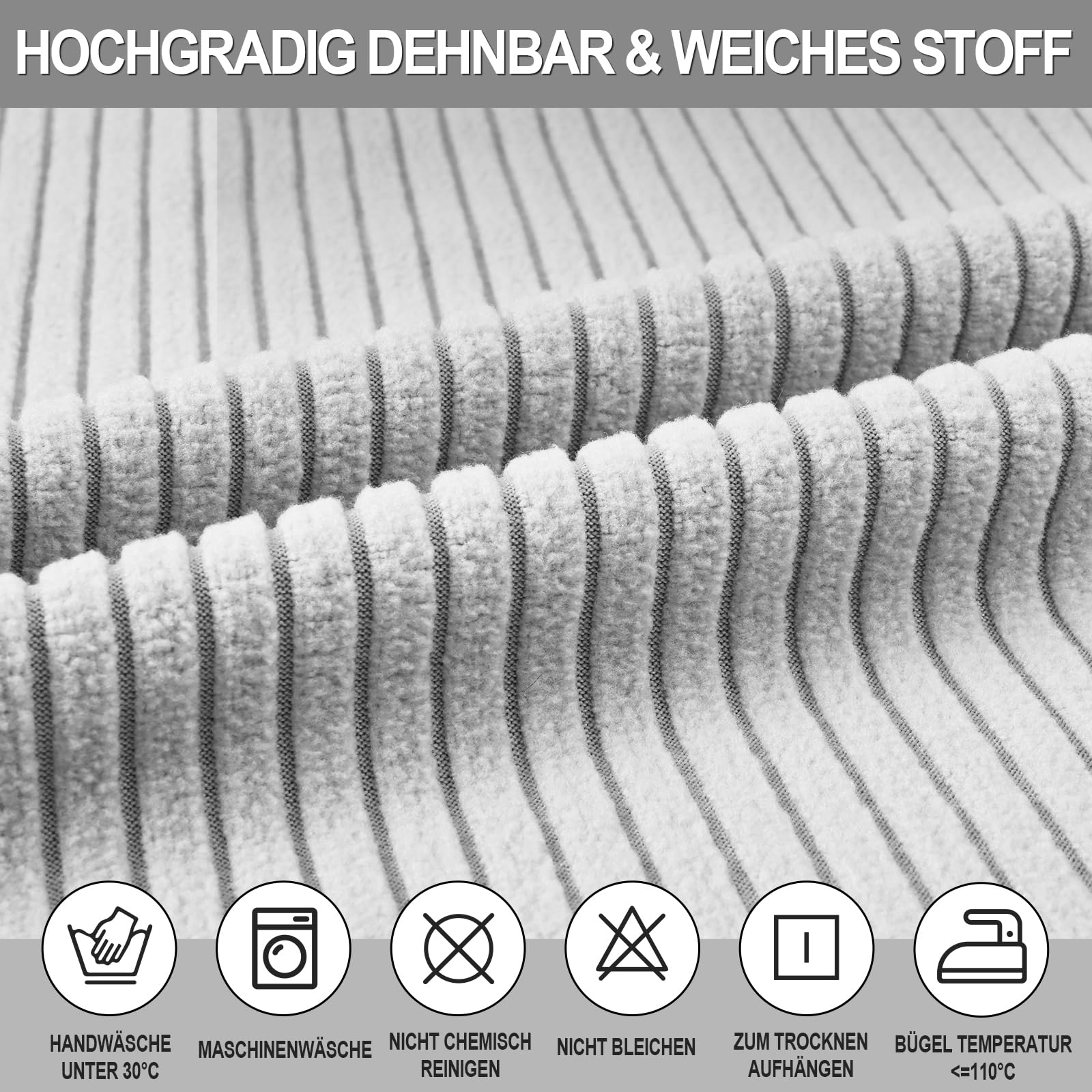 Alishomtll Stretch Stuhlhussen Kurzflor Stuhlbezug 6er Set Hellgrau | Universal Streifen Stuhlhussen, Elastisch Abnehmbar Stuhlbezug, Waschbarer Stühle Schutz für Küche Esszimmer Hotel Bankett