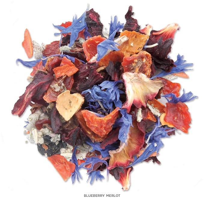 Tea Forte Blueberry Merlot Loose Bulk Tea is an organic herbal tea that comes in a 1 pound pouch, making it easy to enjoy this delicious blend in bulk. Made with all natural ingredients, this tea features a unique combination of blueberry and merlot flavors, creating a rich and fruity taste that is perfect for any time of day. This tea is caffeine-free, making it a great option for those looking for a soothing and relaxing beverage.