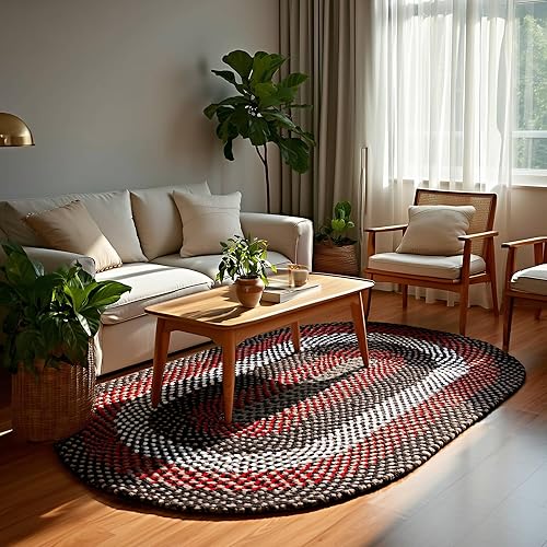 Miniatura 3 de Super Area Rugs Alfombra trenzada grande ovalada de 7 x 9 pulgadas, color marrón y rojo, para dormitorios y salas de estar estilo rústico