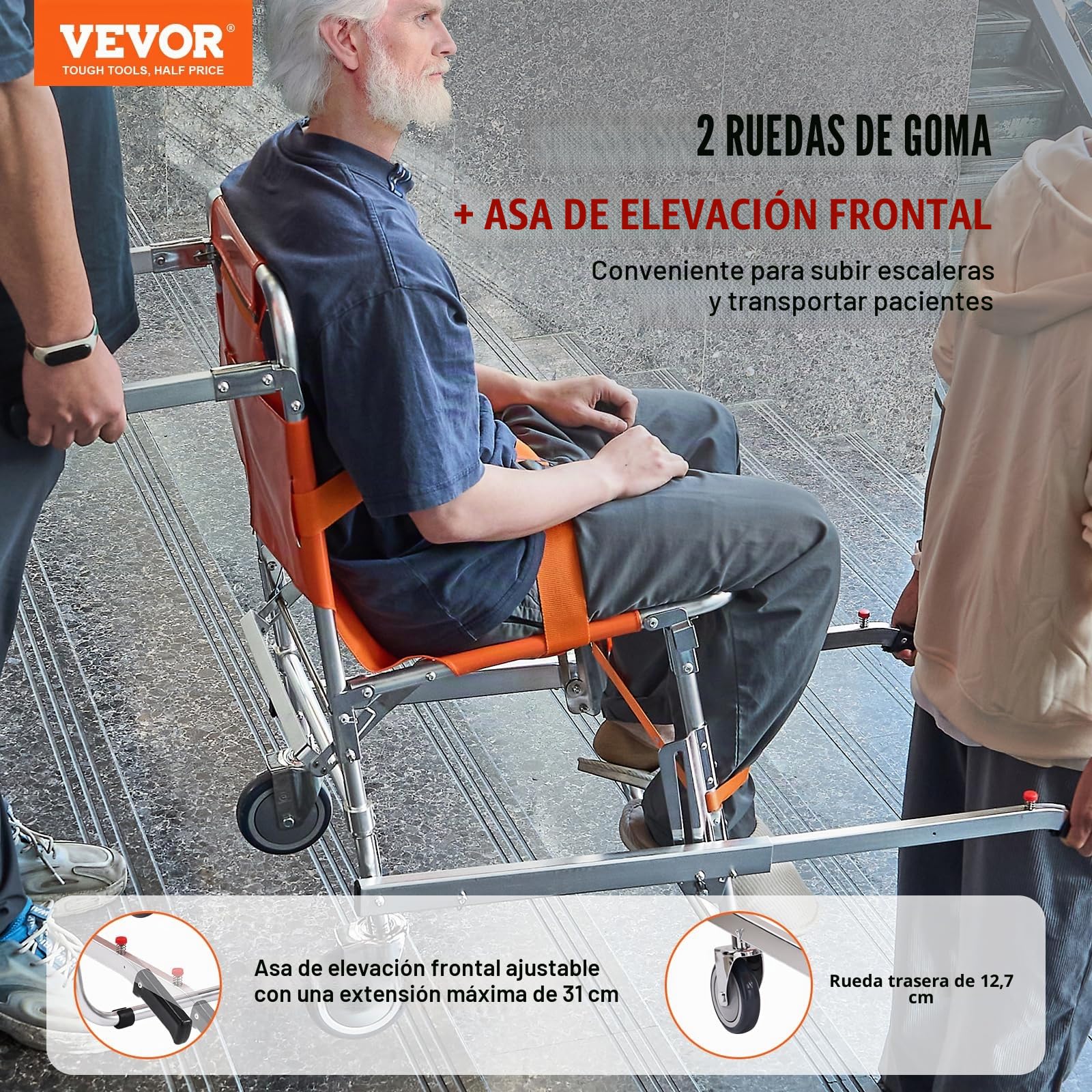 VEVOR Silla de Evacuación de Escaleras Silla de Transporte de Ambulancia Carga de 158 kg con 2 Ruedas Silla de Ruedas Transporte de Emergencia Portátil Plegable para Ancianos, Discapacitados, Bomberos