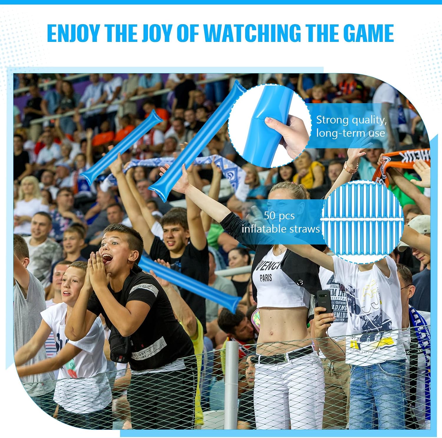 100 Pcs Thunder Sticks Thicken Sporting Cheerleading Team Sticks Cheering Sticks Plastic Clapper Inflatable Noise Makers Sporting Cheers Basketball Football Events Dance Party (Blue) image 4