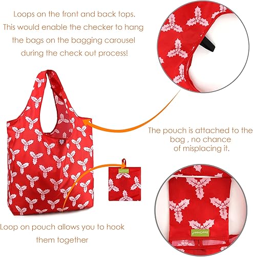 Vista 103 de BeeGreen Bolsas para comestibles, lavables a máquina, paquete de 12 bolsas extragrandes reutilizables, resistentes, plegables con banda Moss Marrs