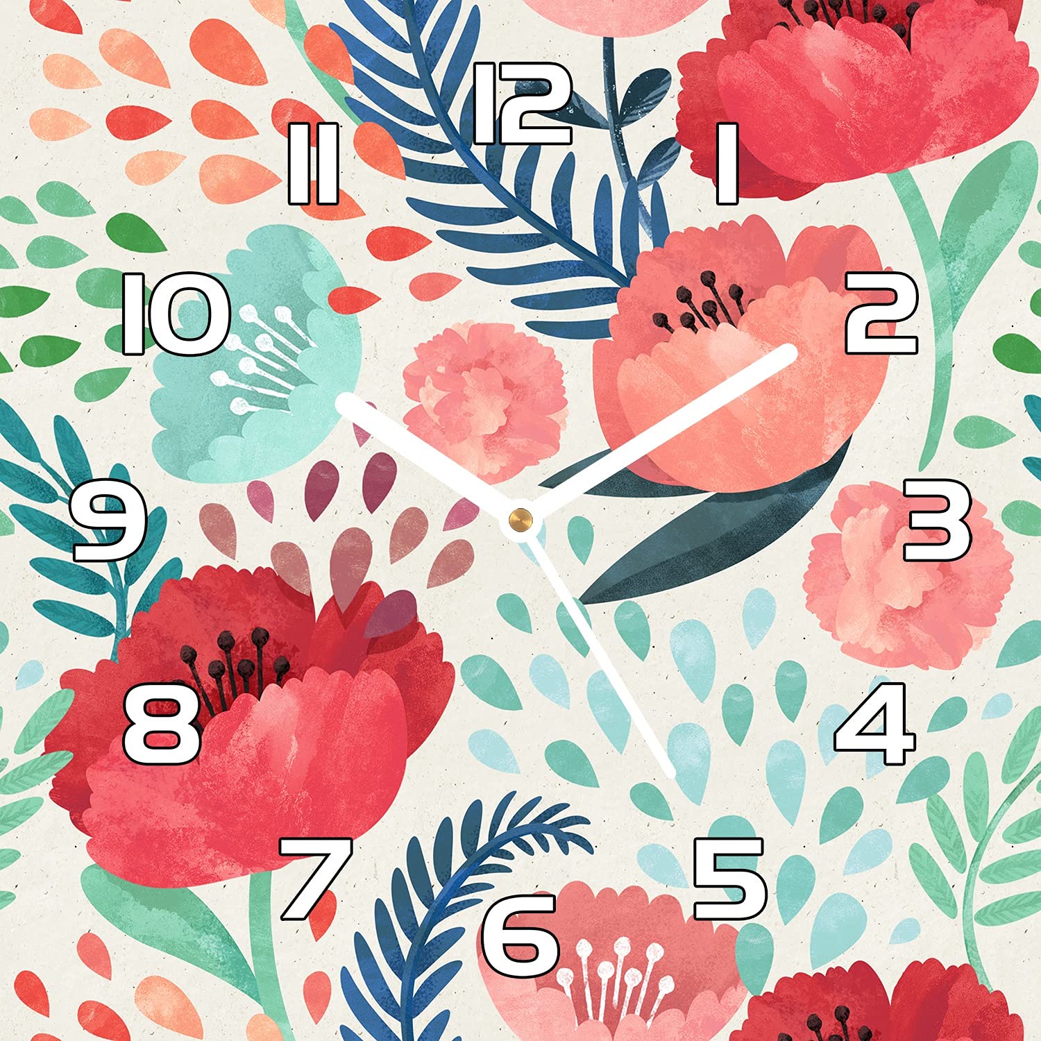 Horloge en verre de sécurité haut de gamme avec impression moderne de coquelicots