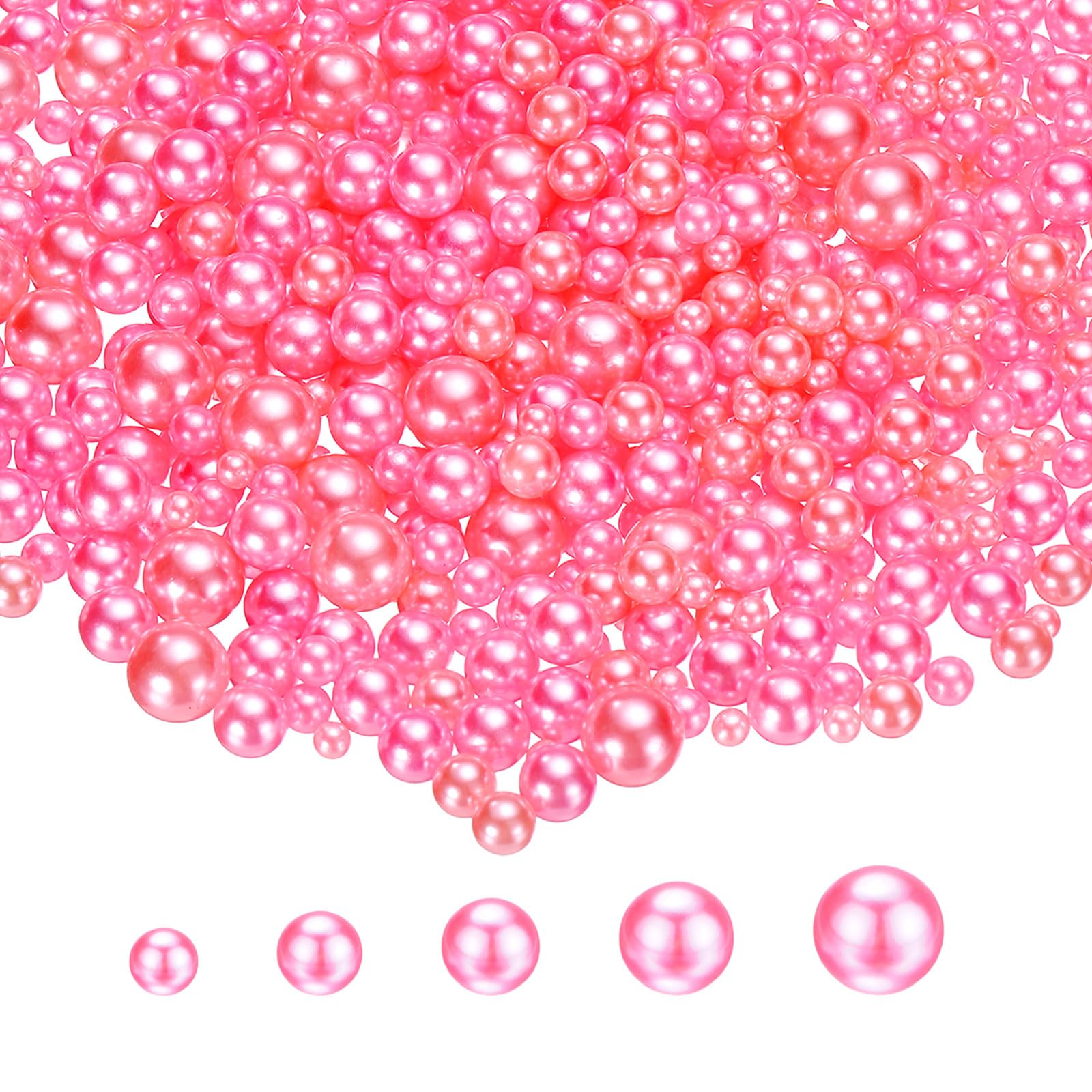 PATIKIL 1000 Pcs No Hole Pearls, 3mm 4mm 5mm 6mm 8mm Mini Round Faux Pearl for Art Crafts Jewelry Making Nail Vase Filler Birthday Wedding Party, Pink