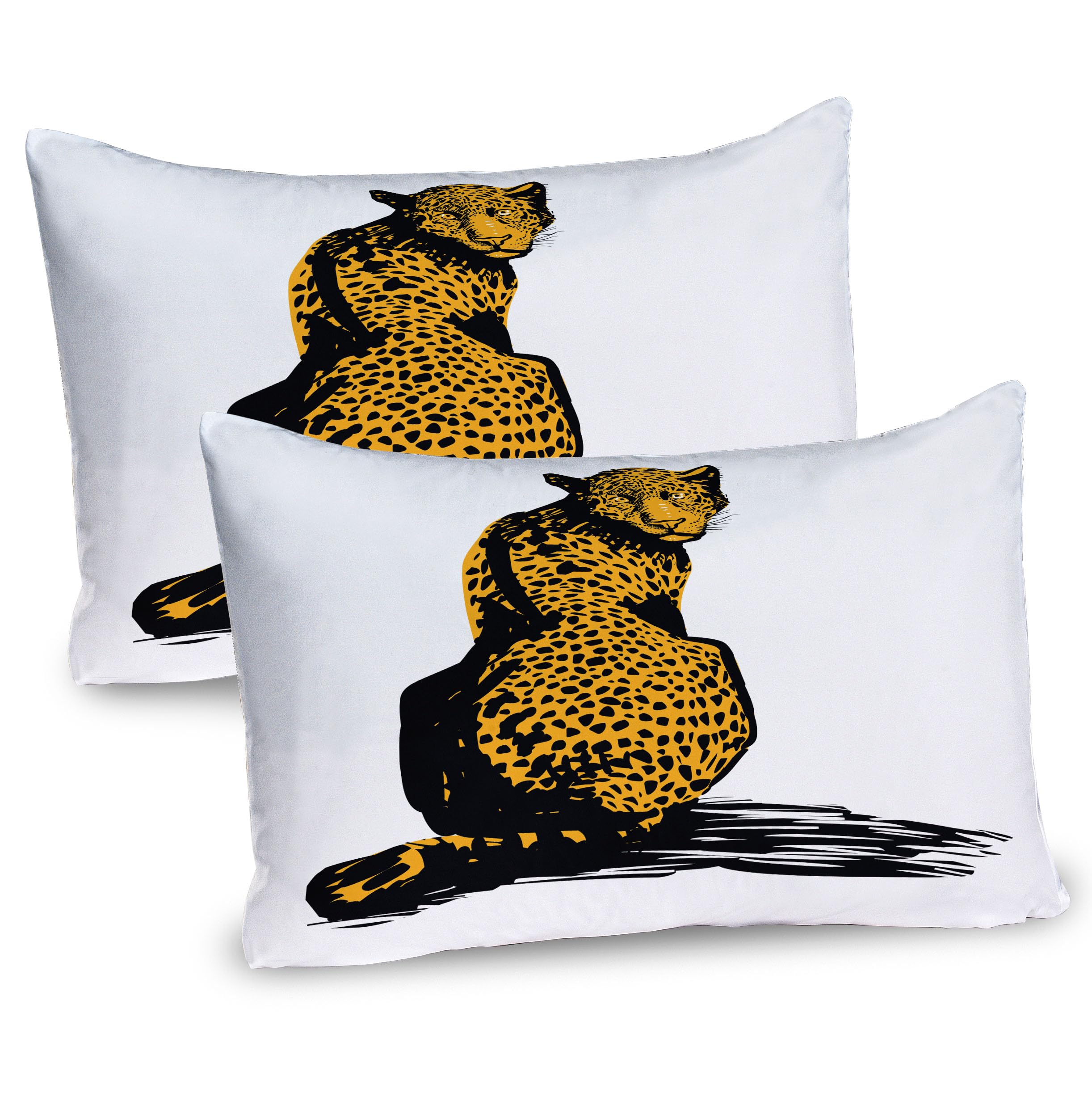 Ambesonne Wildlife Pillow Sham Set of 2, Sketch Leopard Dangerous Carnivore Wildcat with Shadow, Quality Microfiber Bedding Item for All Seasons, 26