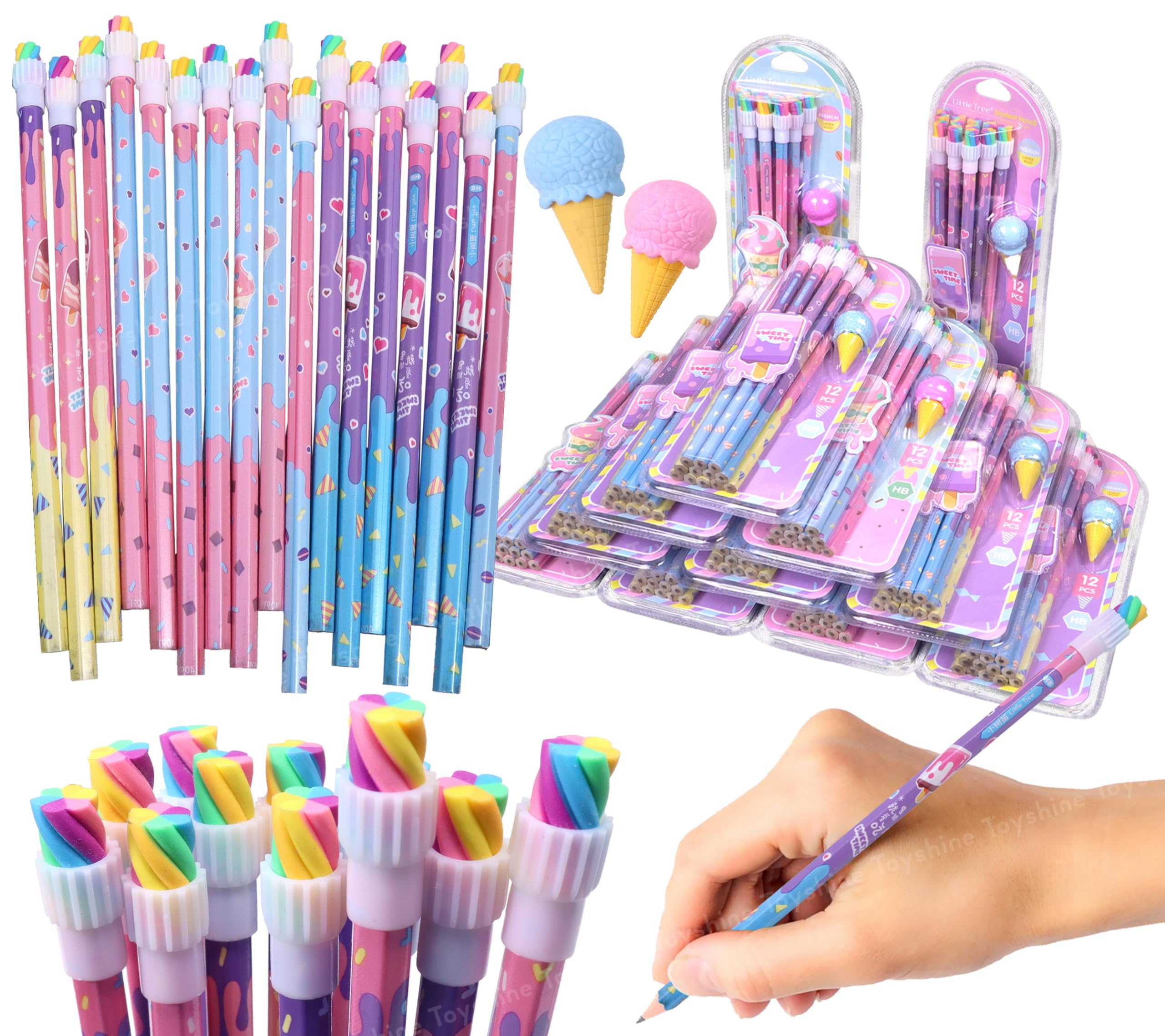 Toyshine 12 Sets HB Graphite Rubber Tipped Pencils with Ice Cream Shaped Eraser Suitable for School Kids Art Drawing Drafting Sketching Shading (B0CVKZQM1C) Amazon Price History, Amazon Price Tracker