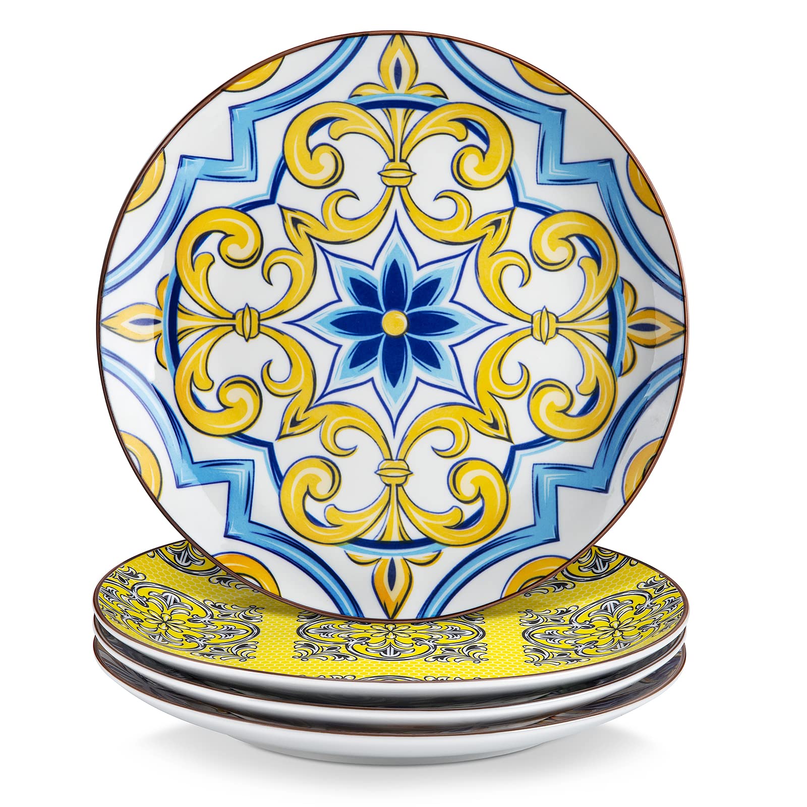 vancasso Jasmin Patterned 4-Piece Dinner Plate, Multicolored Crockery Moroccan Style Porcelain Tableware, 10.6 inch Dinner/Salad/Fruit/Snack Plate(27 * 27 * 3cm)