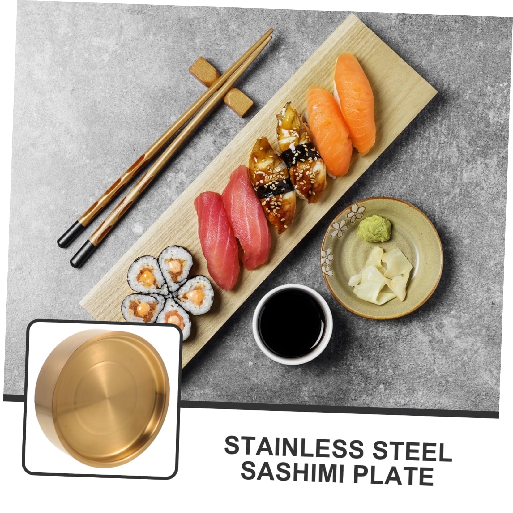 IMIKEYA Assiette De Sashimi Plat De Sashimi Plateau De Sushis Plateau De Service à Sushis Assiette à De Style De s Acier Inoxydable Golden