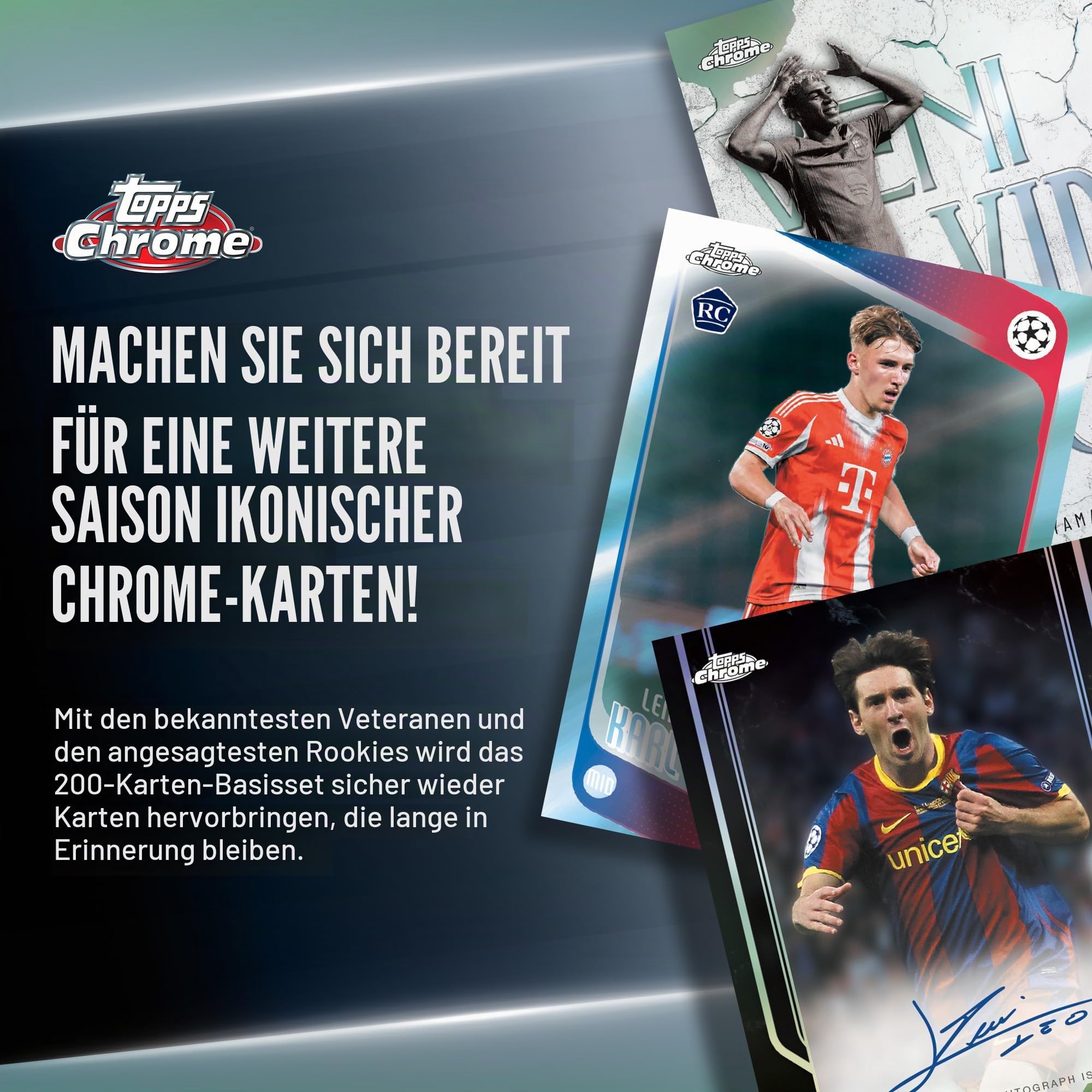 2025-26 Topps Chrome UEFA Club-Wettbewerbe Fußball – Fabrikversiegelt – Mega-Box