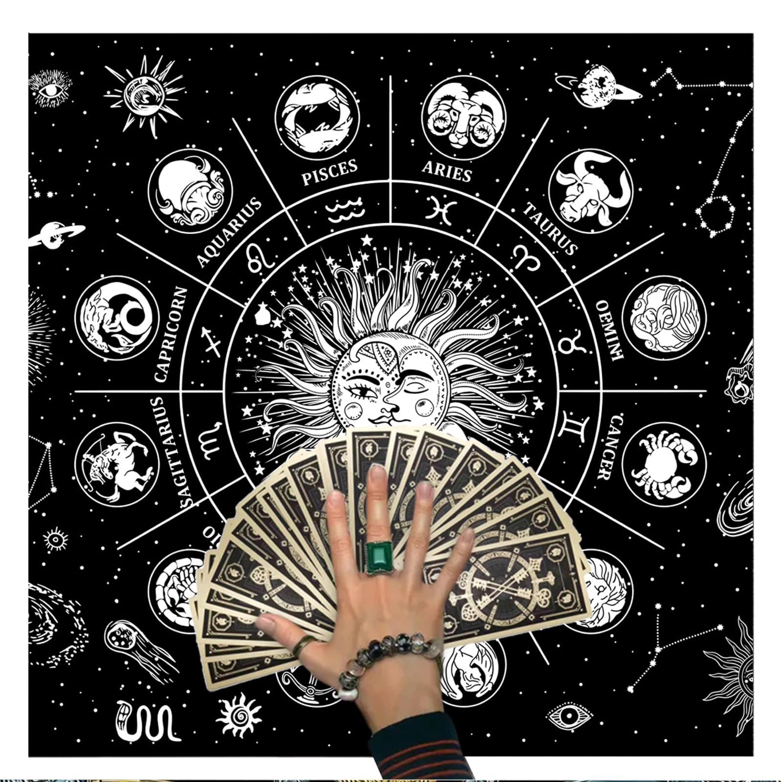 Imagen de catálogo asociada a THXFUNAREA Mantel de Cartas del Oráculo con los 12 Signos Zodiacales, Tapete Esotérico para Alt