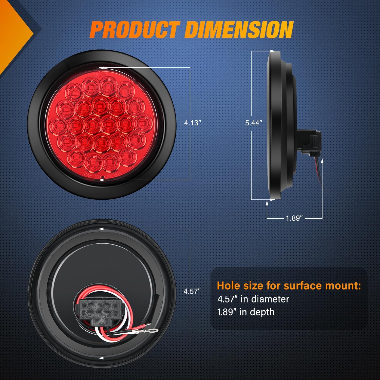 Nilight 4Inch Round Trailer Tail Light 2PCS 24LED Red Stop Brake Turn Marker Lights w/Flush Mount Grommets Plugs IP67 Waterproof for 12V Truck Bus RV Camper ATV UTV