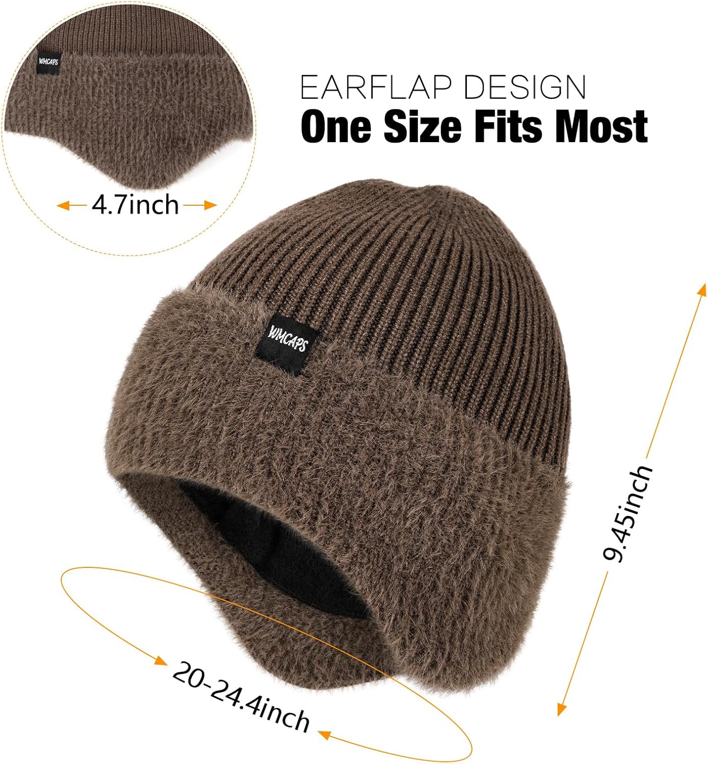 Wmcaps Winter Fleece Line Beanie with Earflap for Men Women, Outdoor Warm Thermal Knitted Hat Stocking Caps - Image 2