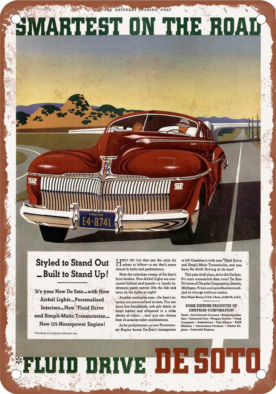 METAL SIGN - 1942 DeSoto Vintage Ad 02 - Old Retro Rusty Look home decor
