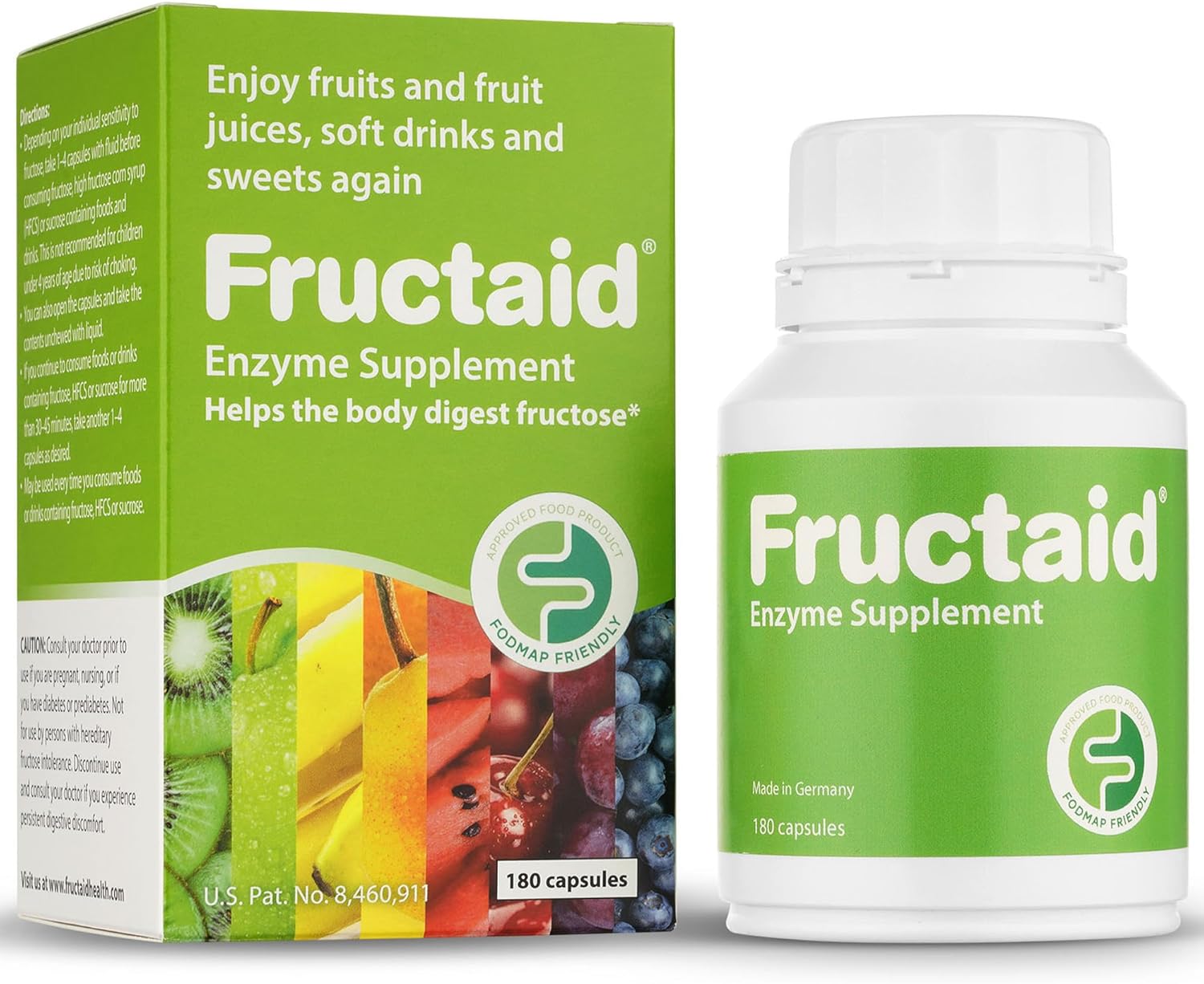 Enzyme Supplement - 180 Capsules, so that You can Enjoy Fruits, Fruit Juices, Soft Drinks, and Sweets Again, Dietary Supplement, Gluten-Free, Lactose-Free