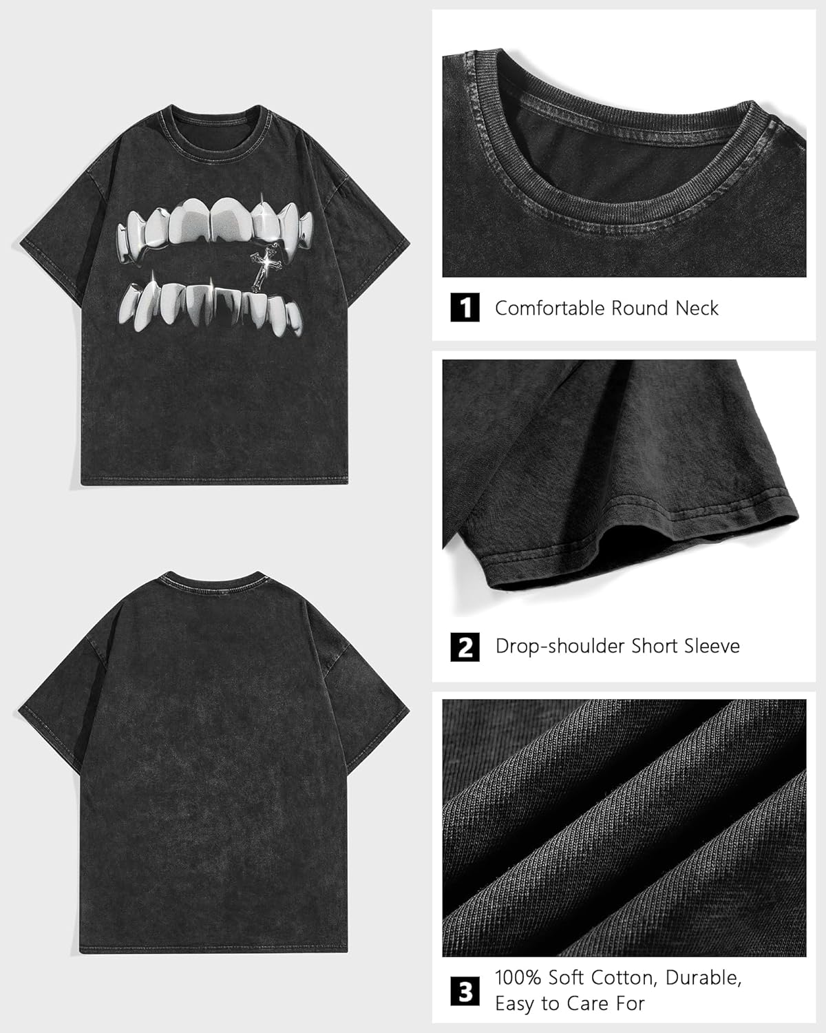 Graphic Tees Acid Washed Y2K Vintage Oversized Streetwear Cotton Short Sleeve T-Shirt Tops for Men Women - Image 6