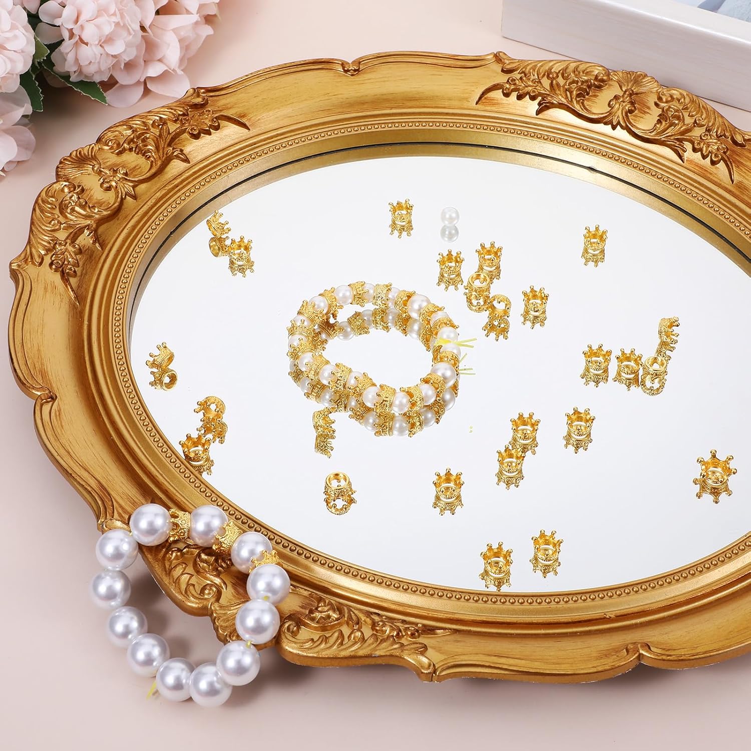 100Pcs Crown Charms, Mini Crowns for Crafts, 3D Gold King Crown Beads Large Hole Spacer Beads for DIY Jewelry Necklace Bracelet Making Supplies - Image 3