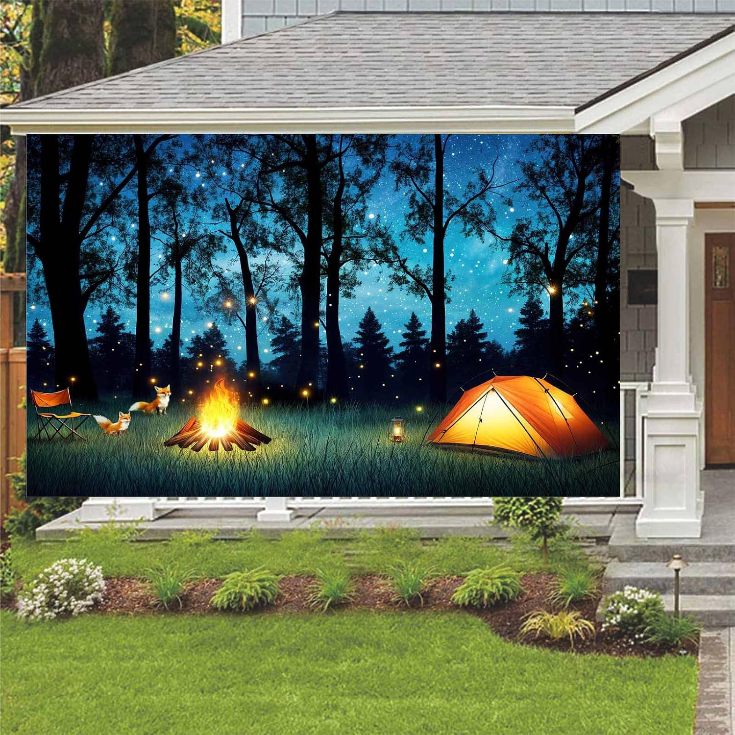 10x8ft Camping Forest Scene Photography Backdrop Adventure Camper RV Kids Photography Backdrop Farmhouse Travel Trailers Party Decor Photo Backdrops Cabin Campfire Photo Booth Props Background