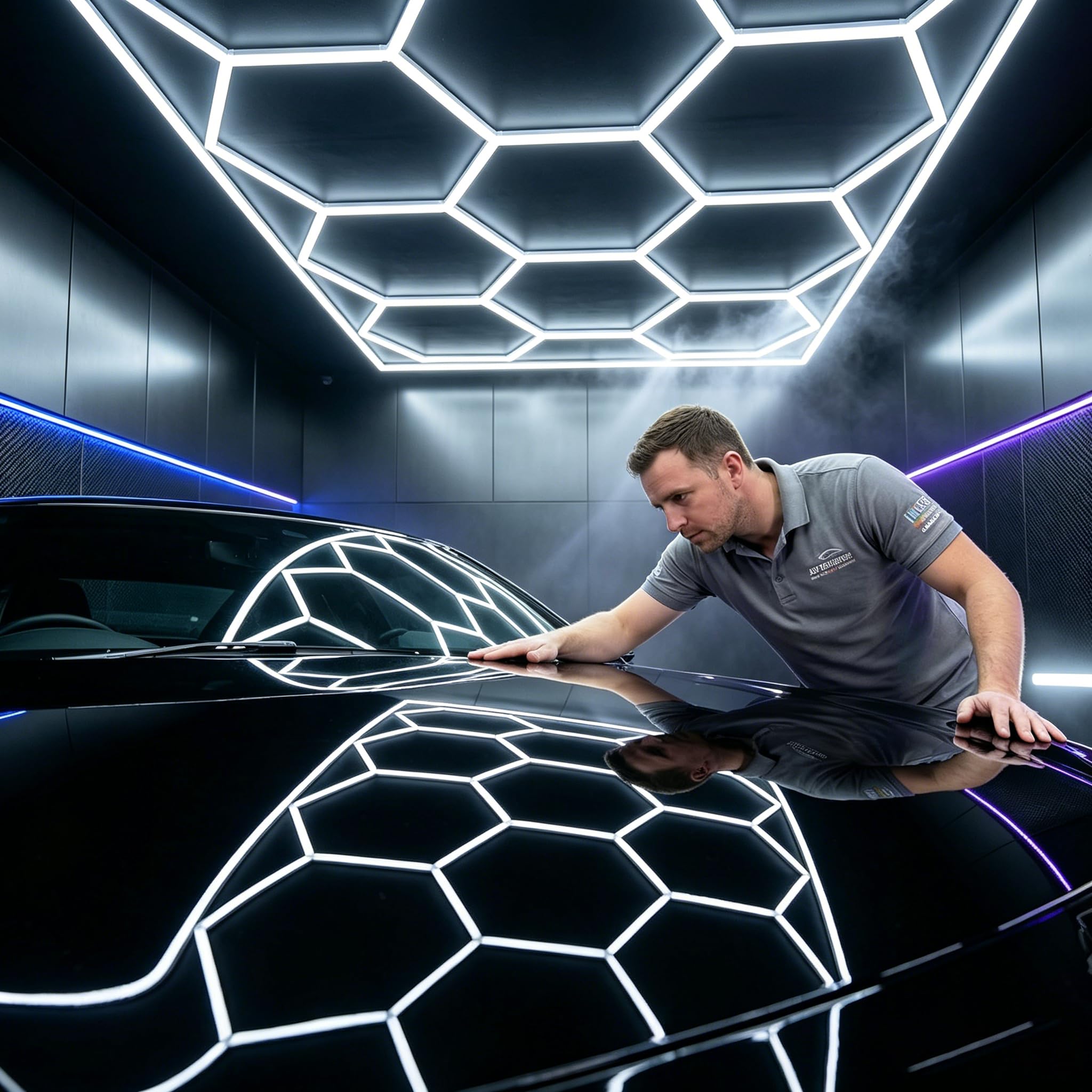 Garagenlampe Hexagon LED Deckenleuchte,14 Hexs 680W 6500K Weiß DIY Rechteck | Garagenbeleuchtung für Garage, Werkstatt, Lager, Keller, Fitnessstudio,Salon (484.5 * 243.5 * 3.7 cm)