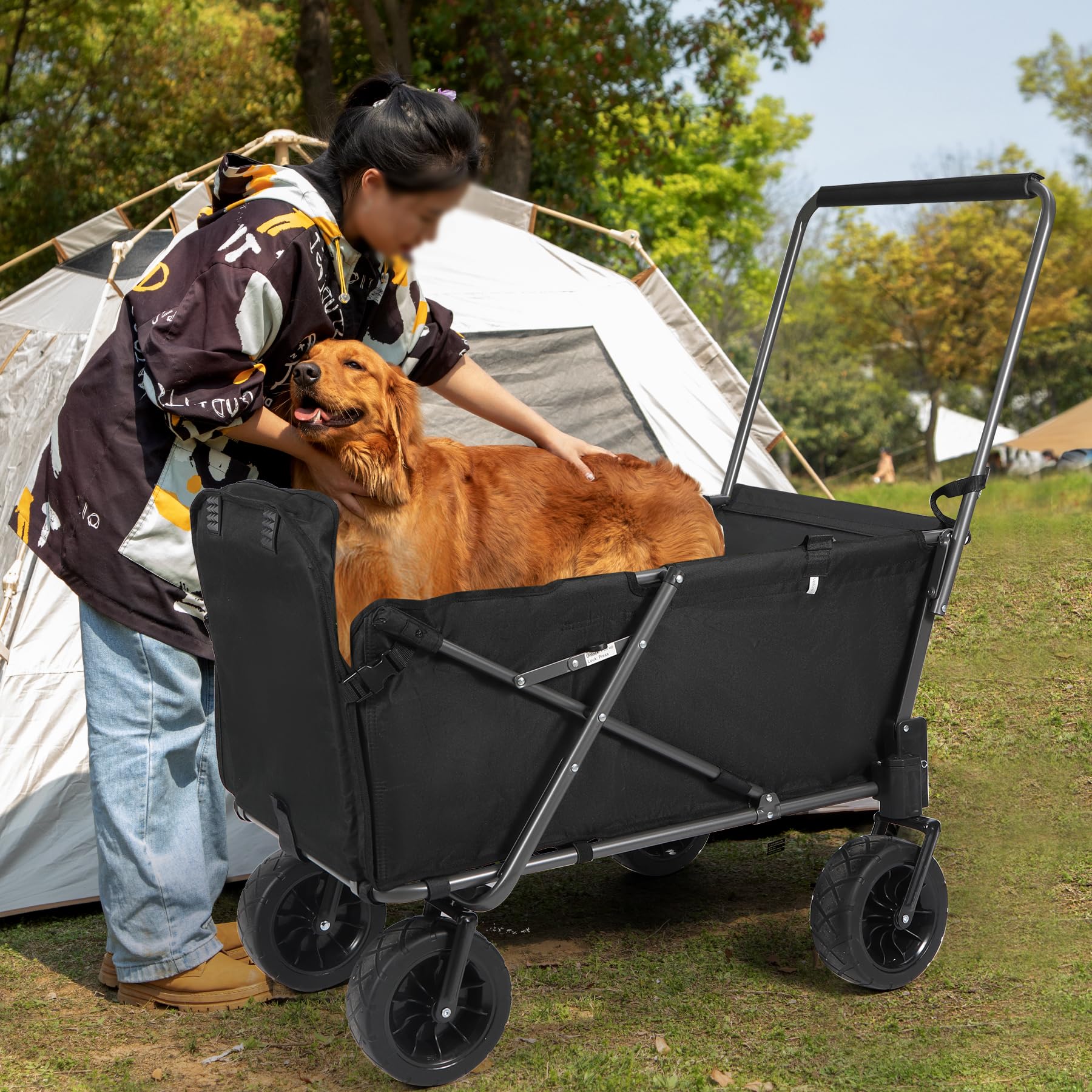 REDCAMP Carrito plegable para perros con extremo trasero extensible resistente, 134 L, grande, plegable, para camping, jardín, carrito con ruedas para compras deportivas