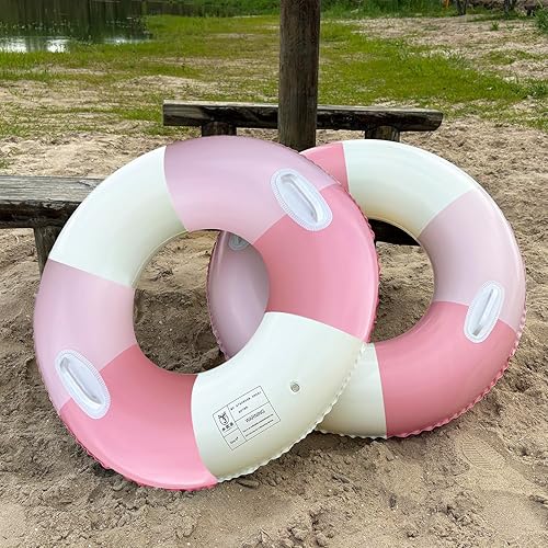 Miniatura 5 de 2 flotadores inflables de piscina para adultos, anillo de natación grande, tubos interiores clásicos a rayas, flotadores de agua de verano