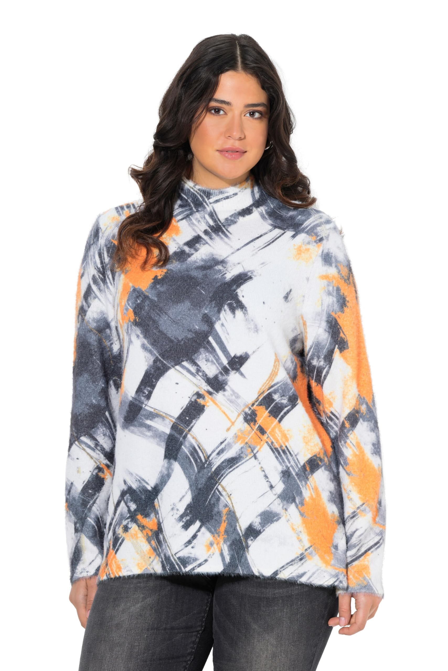 Ulla Popken Damen große Größen Übergrößen Plus Size Pullover, Karo, Stehkragen, Langarm 840727