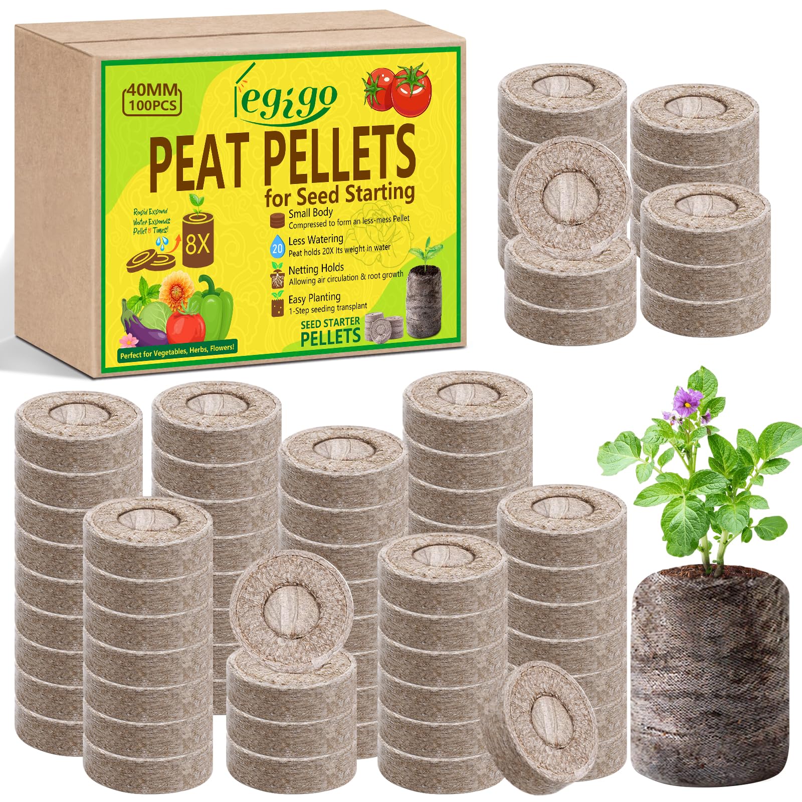 Legigo 100 Pcs 40mm Peat Pellets for Seedlings, Seed Starter Soil Pods