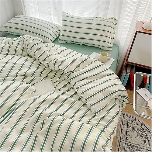 Miniatura 5 de LahAir Juego de ropa de cama con estampado a rayas, funda de edredón de 4 piezas, ropa de cama individual y doble para adultos