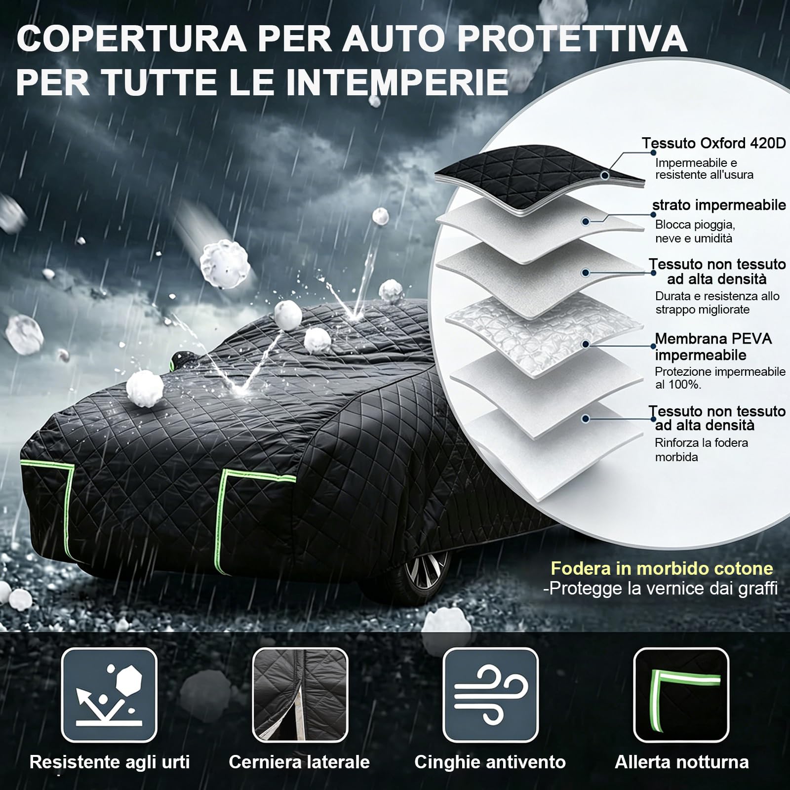 Telo Auto Antigrandine per Mazda CX-80 (2024-) 6 Strati Ispessiti, Tessuto Oxford, Fodera Morbida, Traspirante, Antivento, Impermeabile, Antigraffio, Anti-UV, 4 Stagioni
