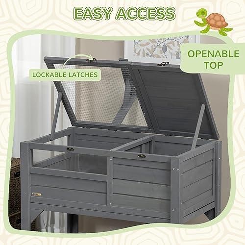 Miniatura 6 de PawHut Hábitat de tortuga con almacenamiento de estantes, recinto de tortuga con protección contra la intemperie, accesorio de regalo de tortuga,