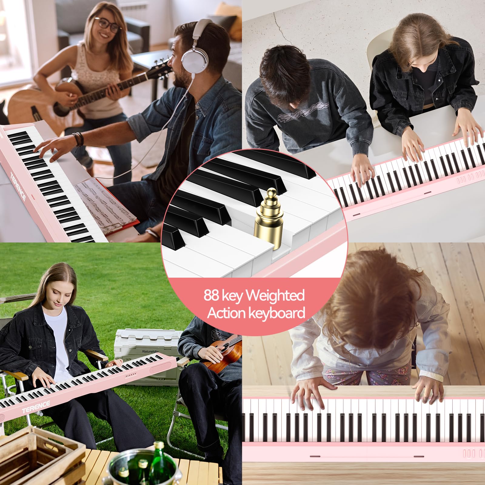 Portable Piano Keyboard Foldable: Portable Keyboard Piano 88 keys Semi-Weighted keyboard with MIDI Bluetooth TERENCE Electric Folding Piano Kit for Adult Toddler Kids