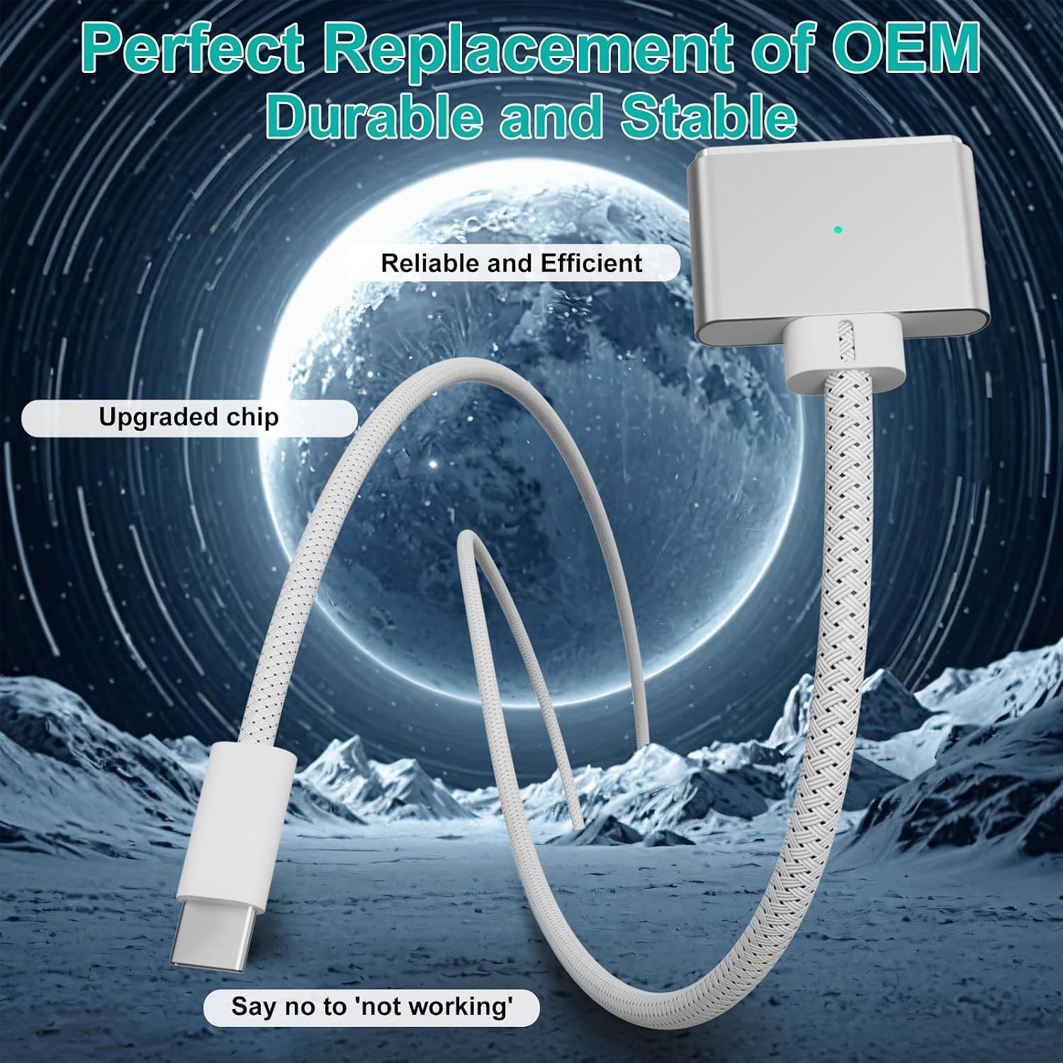 140W Magnetic USB-C Cable 6.6ft Braided for MacBook Air/Pro M2-M5 White image 2