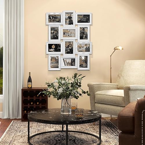 Miniatura 3 de Jerry & Maggie Marco de fotos de collage de 12 aperturas rústico de 23 × 18 pulgadas, acabado vintage en relieve, marcos de fotos de PVC, para