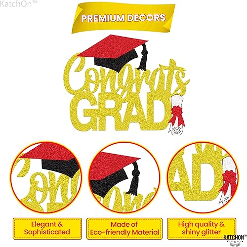 Miniatura 5 de KatchOn, Decoración de pastel de graduación con purpurina, grande, 6 pulgadas, decoración de pastel de felicitaciones doradas para la clase de 2023