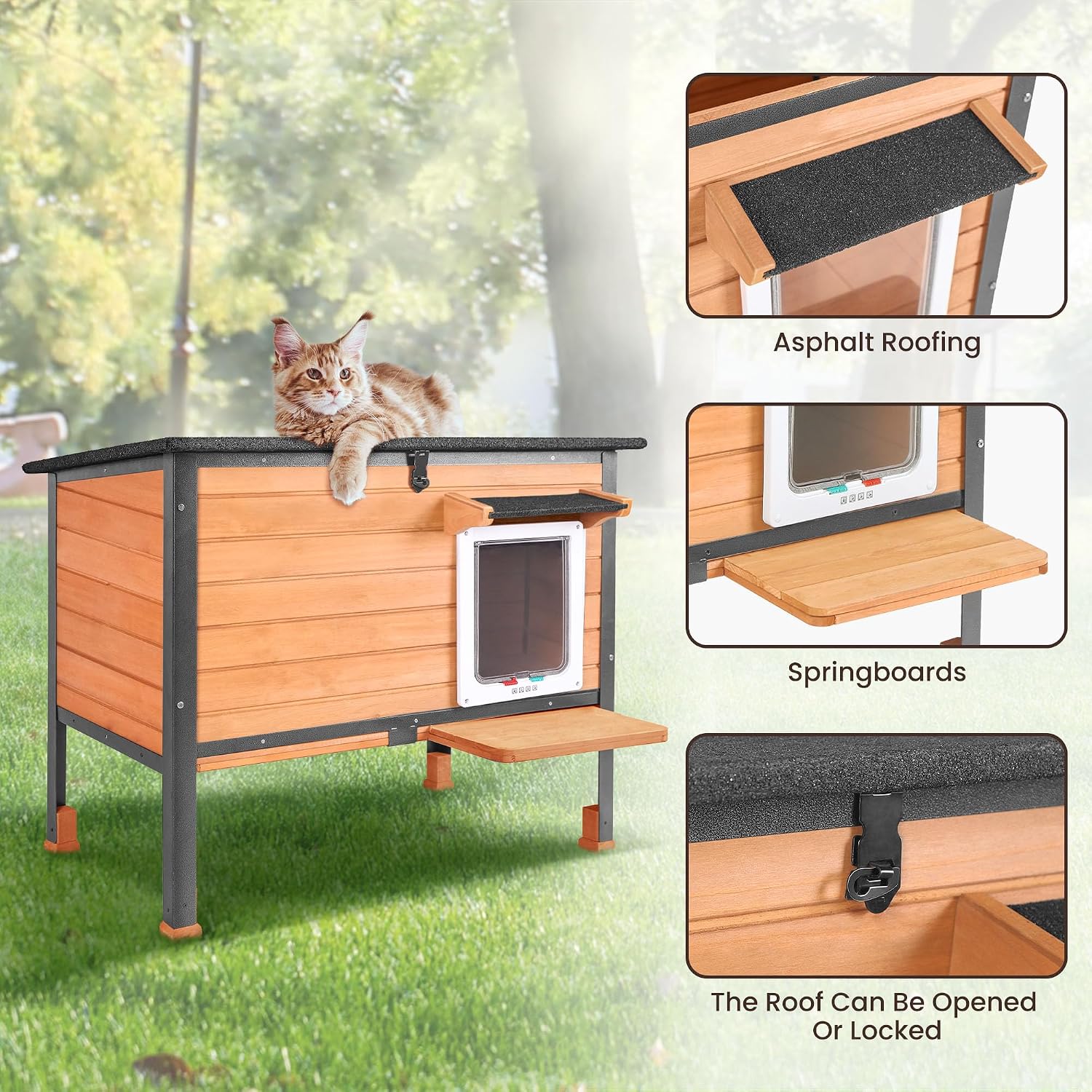 Seiyierr Outdoor Cat House,cat Houses for Outdoor Cats Rainproof All Round Metal Frame Wooden Condos, Indoor and Outdoor Use for Rabbit,Small Animal Feral Cat Shelter