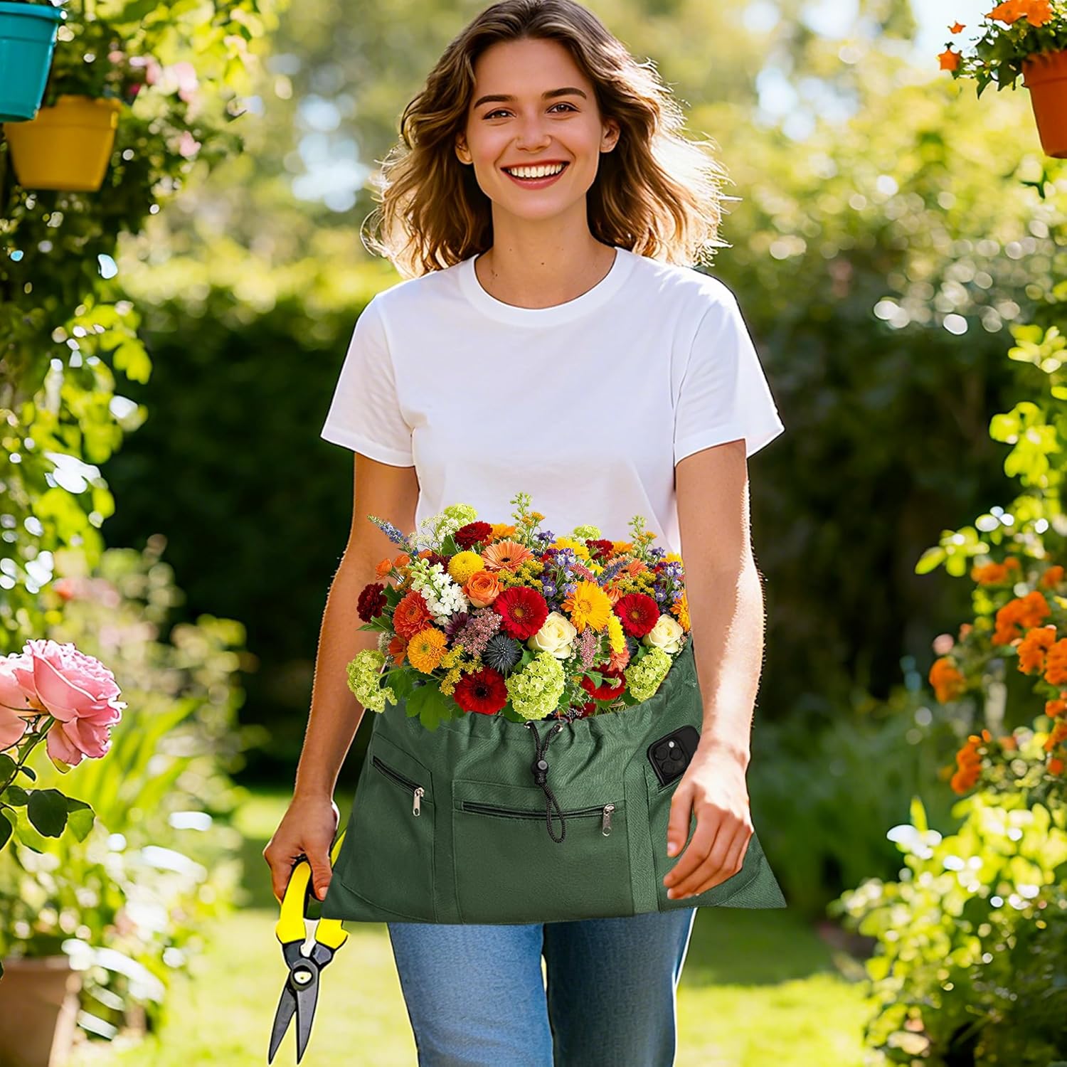 Gardening Apron, Garden Aprons with Pockets & Drawstring Bag, Waterproof 600D Fruit Storage Harvest Picking Apron Pouch for Women & Men - Image 4