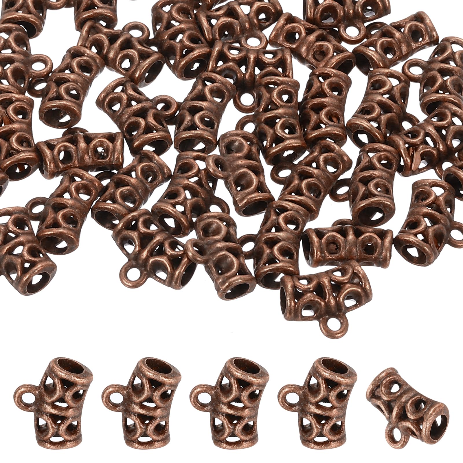 PATIKIL Spacer Bail Bead, 80 Pcs Spacer Beads Charms Holder Bracelet Tube Beads Hanger for Necklace Jewelry DIY Making Copper