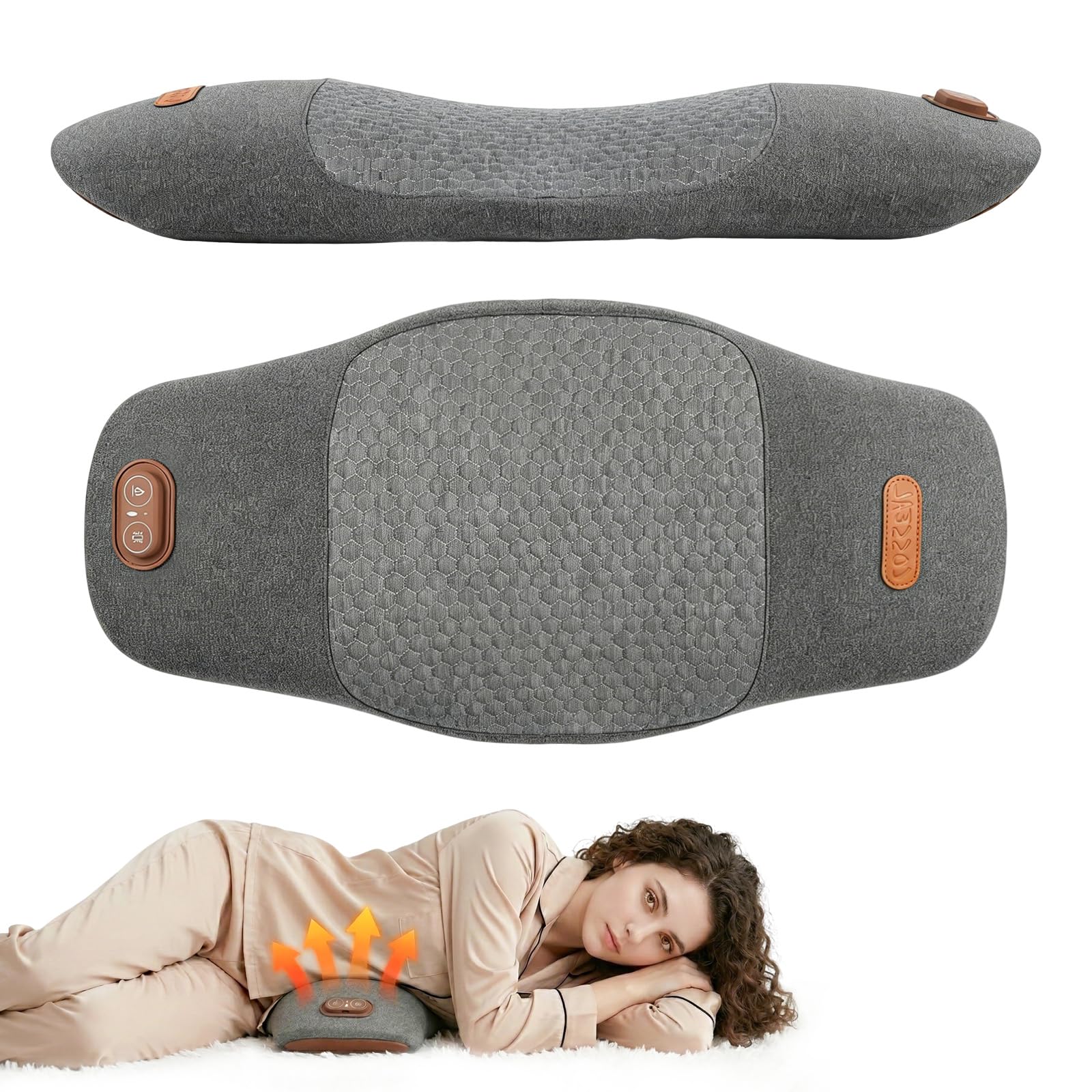Rückenmassagegerät,Massagekissen Lendenwirbelkissen mit Wärme- und Vibrationsmassage, 5-Sekunden-Memory-Schaum, 26° Lendenstütze, Ergonomisches Rückenkissen für Bürostuhl, Auto, Bett und Sofa