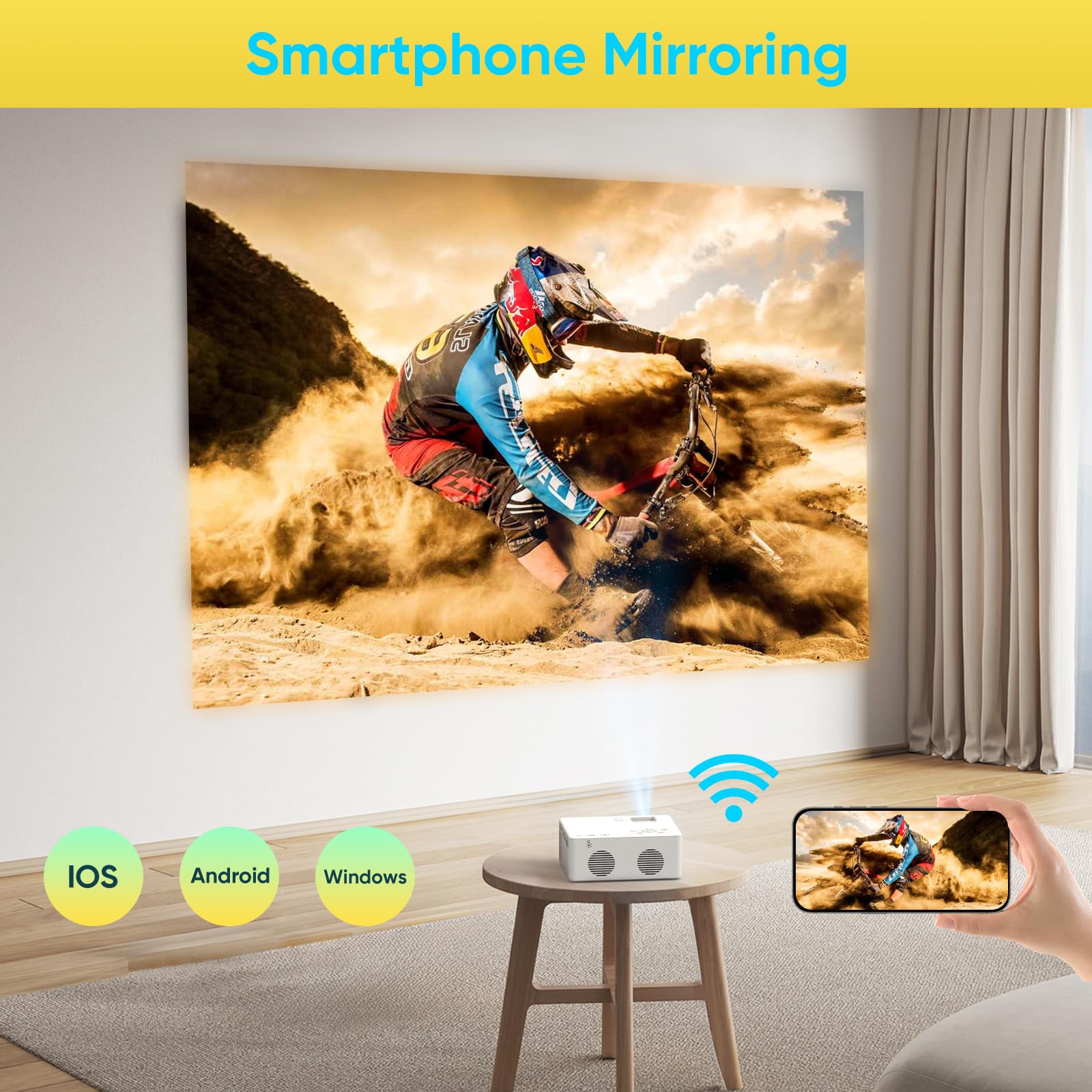 Apps integrate - Mini Proiettore 4K Supporta, Smart Proiettore Portatile 5G WiFi 6 BT 5.4, Mini Projector Full HD 1080P Supporta Compatibile con HDMI/TV Stick/Laptop - Nero