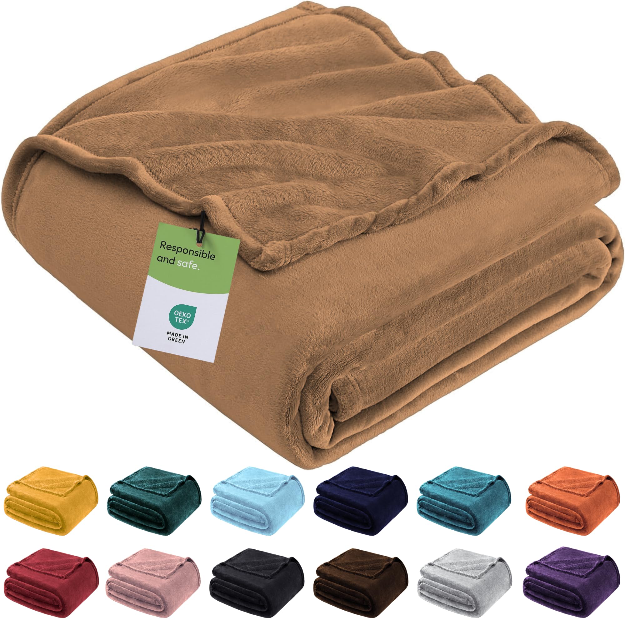 BedLooms Bed Throw Fleece Blanket Camel Double Fluffy Blankets and Throws